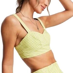 Nordstroms Topshop Crop Top Bralette Gingham Check Corset Tie Back Blouse NWOT